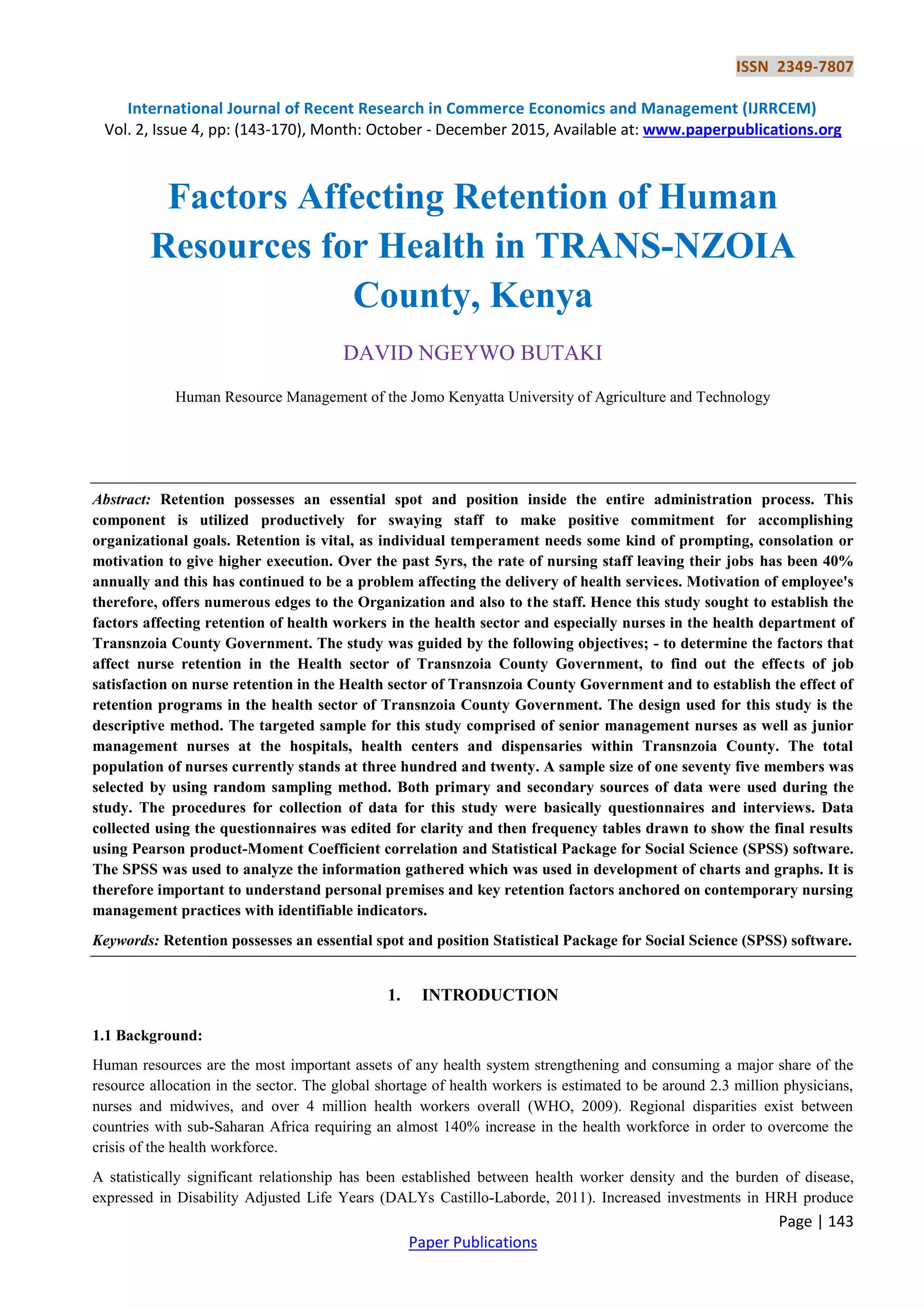 Factors Affecting Retention of Human Resources for Health in TRANS ...