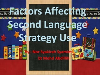 Factors Affecting
Second Language
  Strategy Use
   By : Nor Syakirah Syamimi
          bt Mohd Abdillih
 