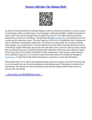 Factors Affecting The Human Body | PDF