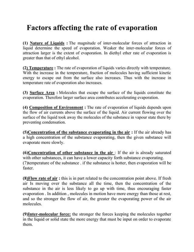 Factors affecting the rate of evaporation PDF