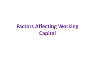 Factors Affecting Working
Capital
 