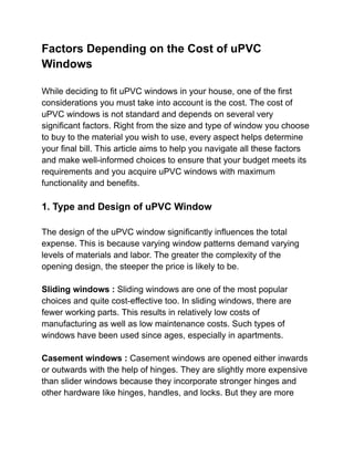 Window Pvc Factor Factors Depending on the Cost of uPVC Windows | PDF