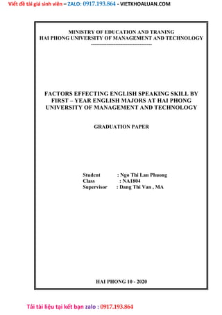 Factors Effecting English Speaking Skill By First – Year English Majors ...