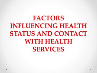 FACTORS
INFLUENCING HEALTH
STATUS AND CONTACT
WITH HEALTH
SERVICES
 