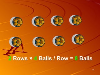 2  Rows  ×  4  Balls / Row =  8  Balls 