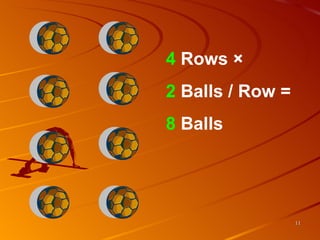 4  Rows  ×  2  Balls / Row =  8  Balls 