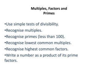 Factors, multiples and primes | PPTX
