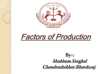 Factors of Production By-: ShubhamSinghal ChandrashekharBhardwaj 