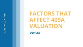 409A
VALUATION
FACTORS THAT
AFFECT 409A
VALUATION
 