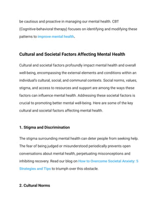 What are the Factors that Affect Mental Health? Complete Guide | PDF