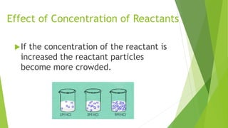 Effect of Concentration of Reactants
If the concentration of the reactant is
increased the reactant particles
become more crowded.
 