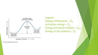 Legend:
Energy of Reactants = 𝐸𝑅
Activation energy = 𝐸𝑎
Energy Activated Complex = 𝐸𝐴𝐶
Energy of the products = 𝐸𝑃
 