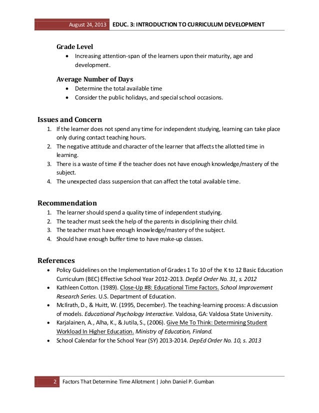 Factors that determine time allotment
