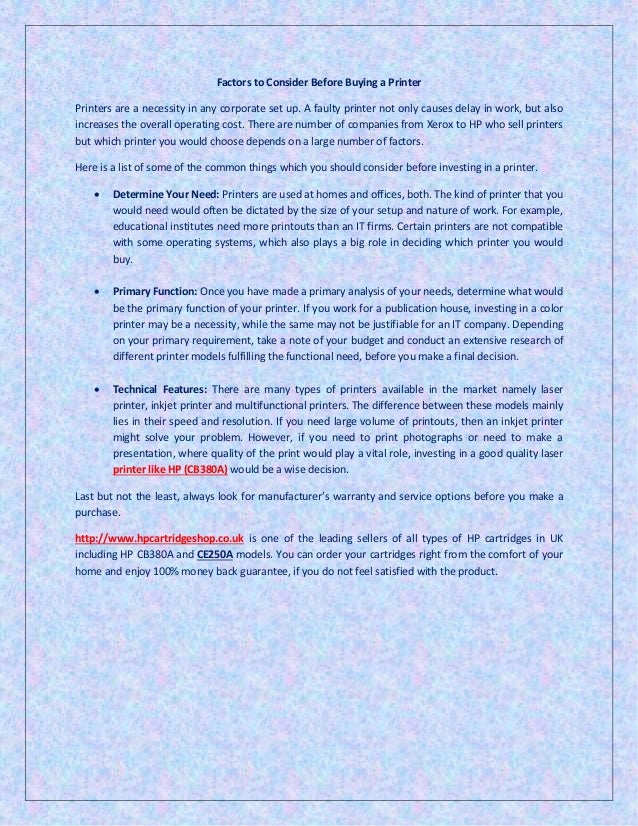 Factors to consider before buying a printer