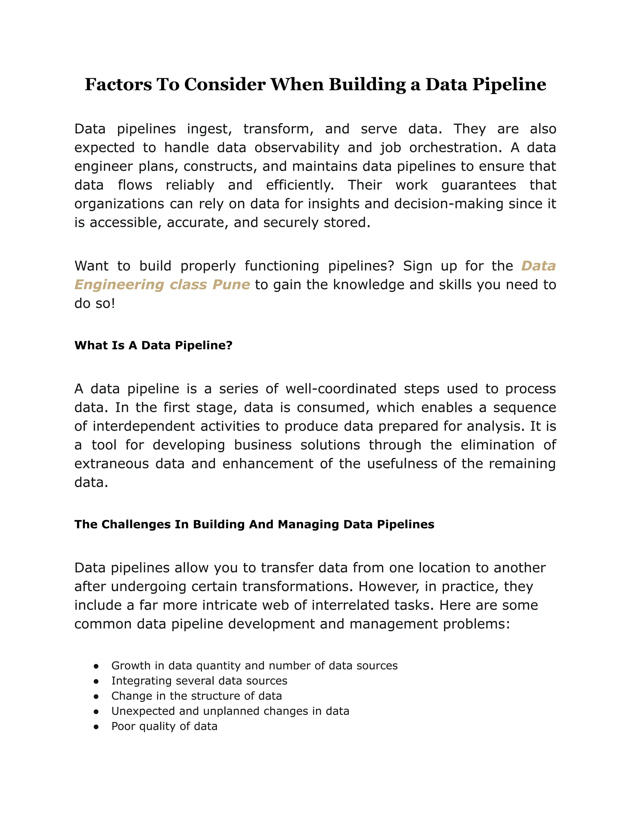 Factors To Consider When Building a Data Pipeline | PDF