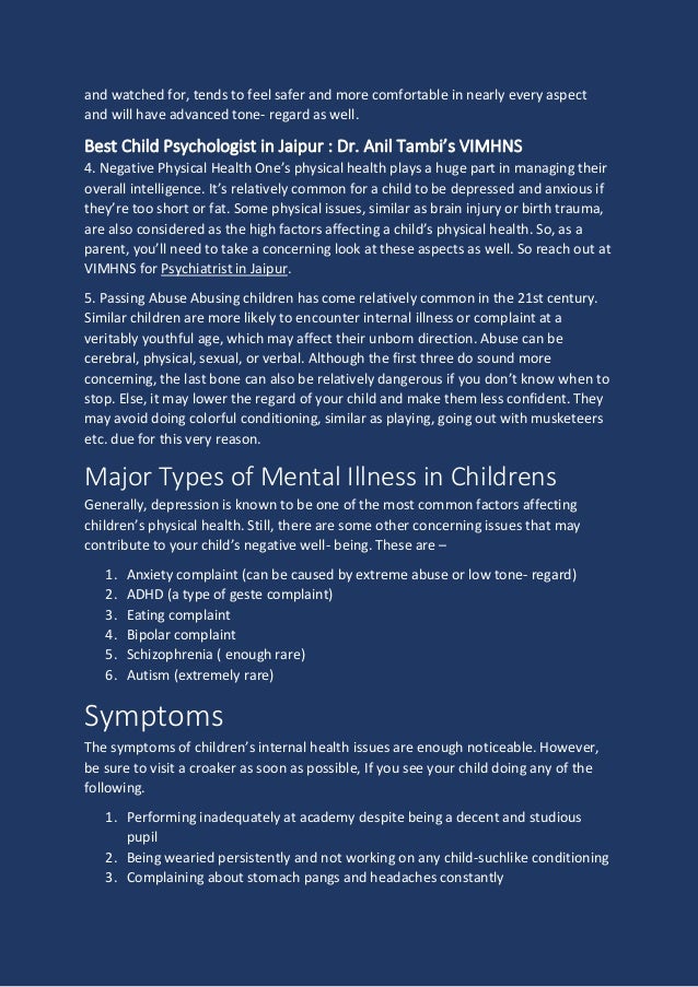 Factors which affect the mental health of children by child