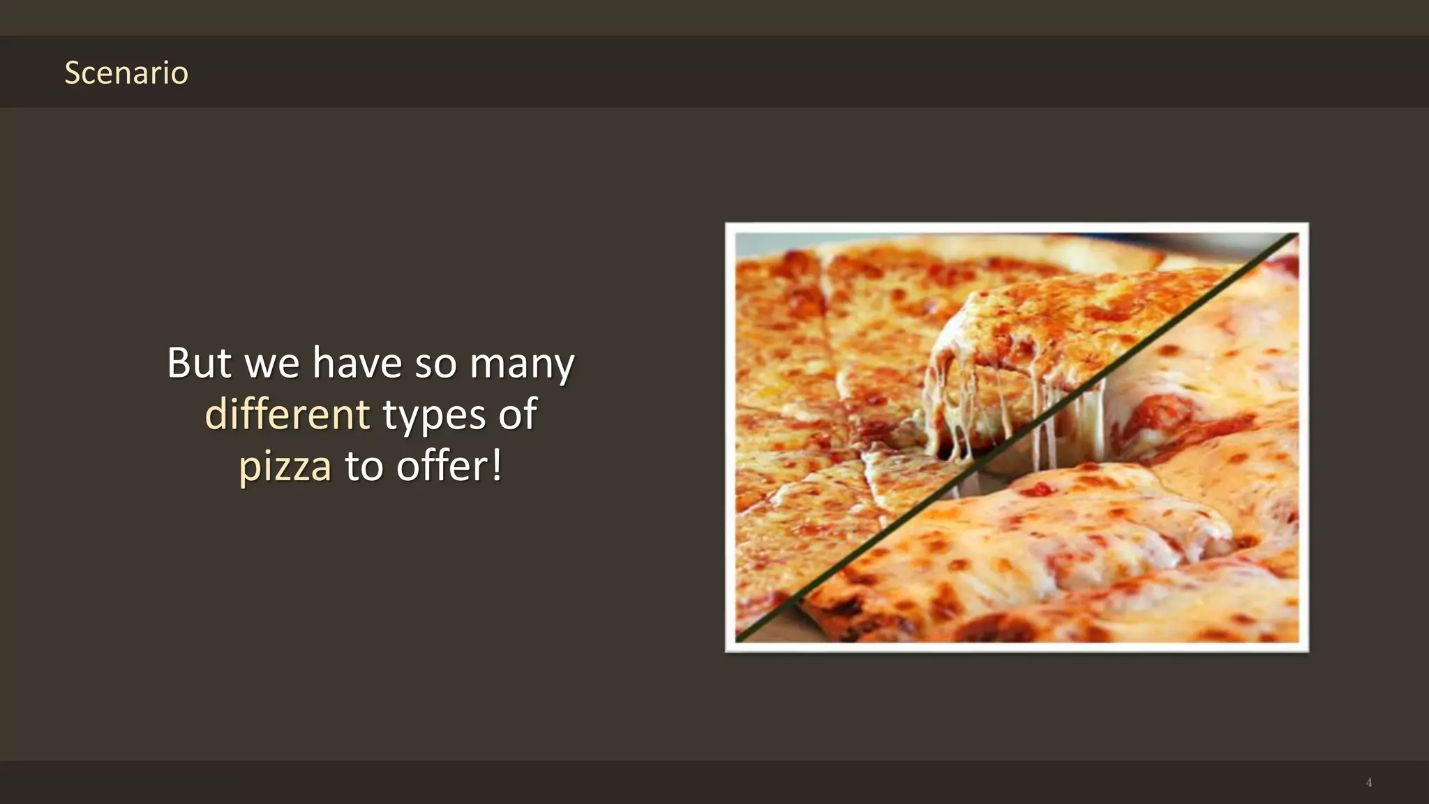 Scenario
4
But we have so many
different types of
pizza to offer!
 