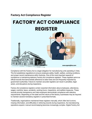 Comprehensive Guide to Factory Act Compliance Registers for Indian ...
