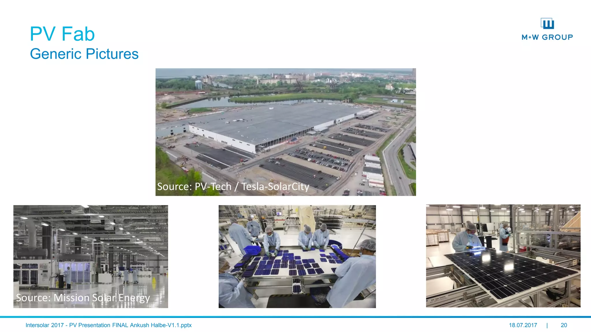 © M+W U.S., Inc. I July 2017 20
PV Fab
Generic Pictures
Source: PV-Tech / Tesla-SolarCity
Source: Mission Solar Energy
 