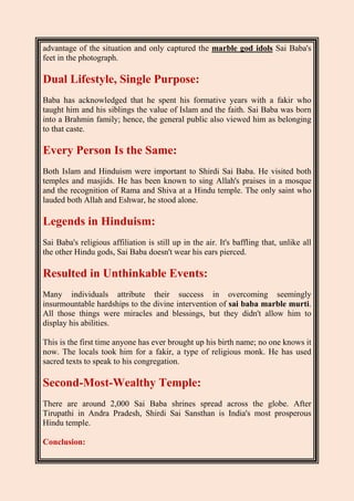 Idol Fact File 7 Facts About Shirdi Sai Baba Idol | PDF