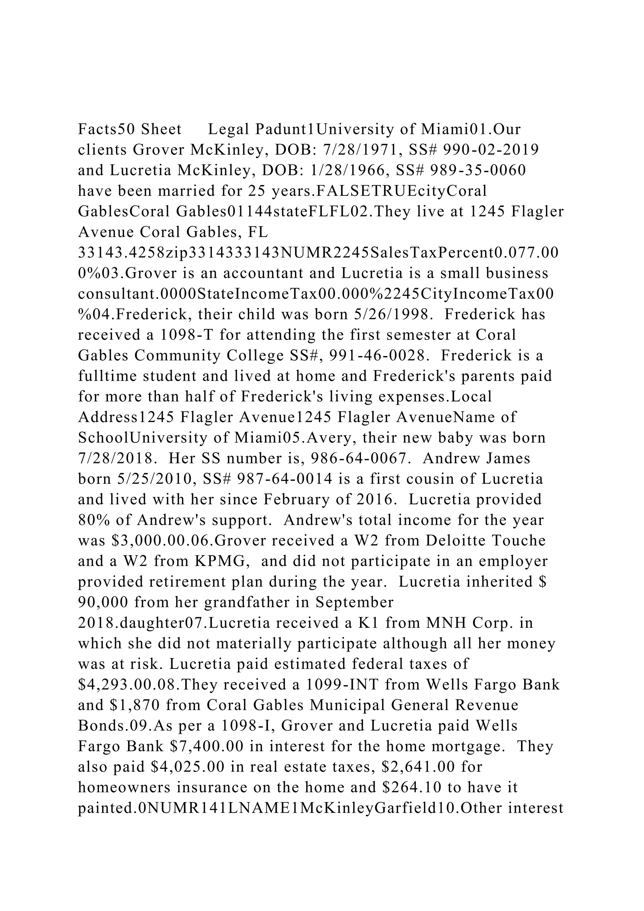 Facts50 Sheet Legal Padunt1University of Miami01.Our clients G.docx