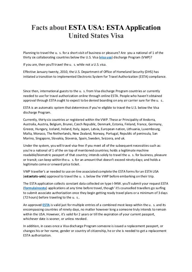 Facts about esta usa esta application united states visa