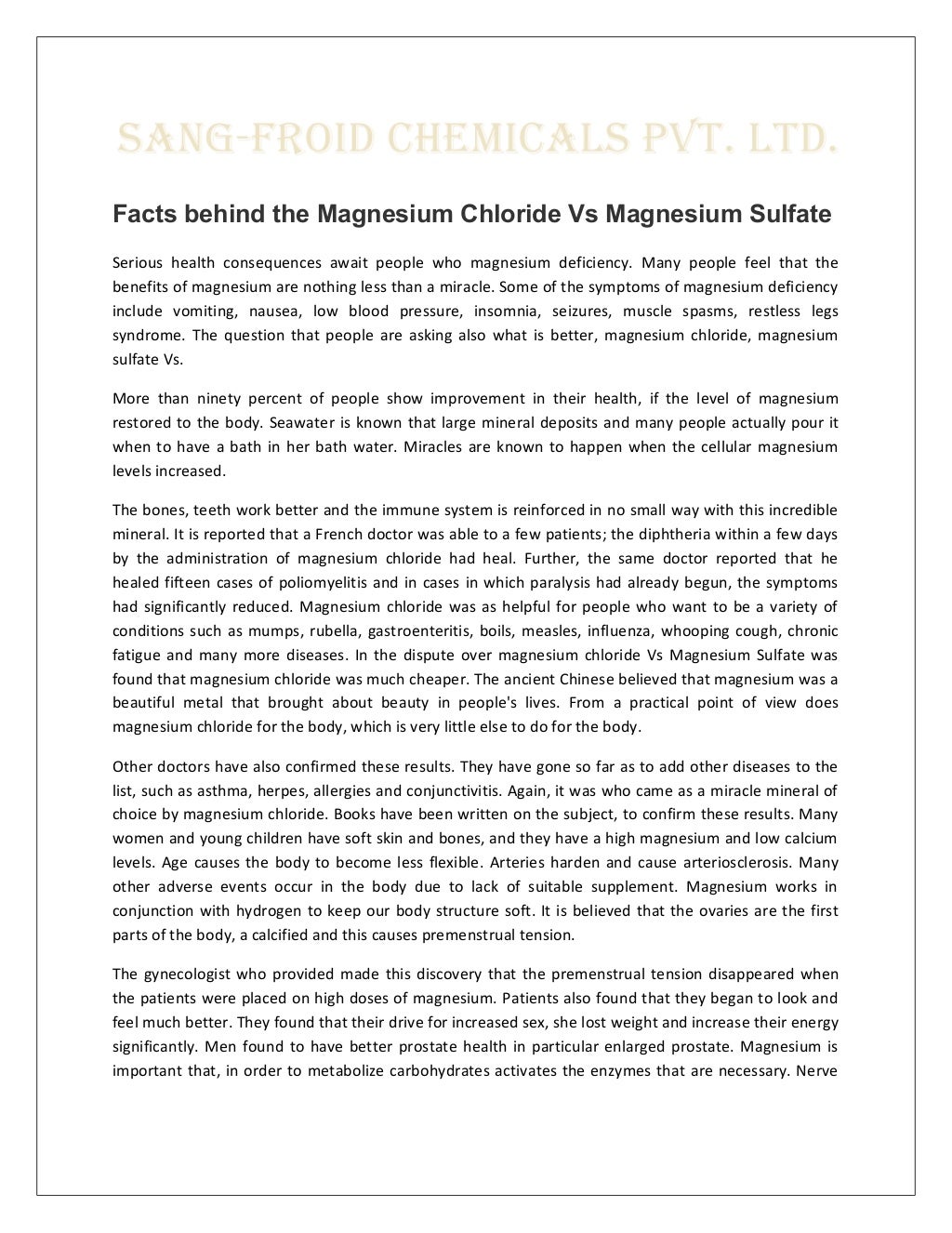 Facts behind the magnesium chloride vs magnesium sulfate