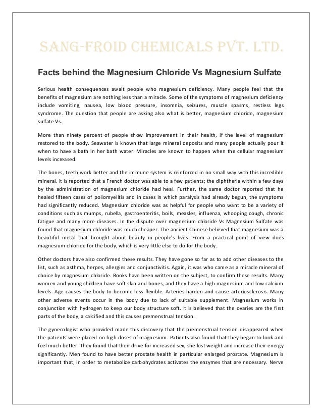Facts behind the magnesium chloride vs magnesium sulfate Facts behind the magnesium chloride vs magnesium sulfate