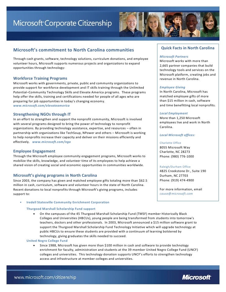 fact sheet microsoft in north carolina community works carolina