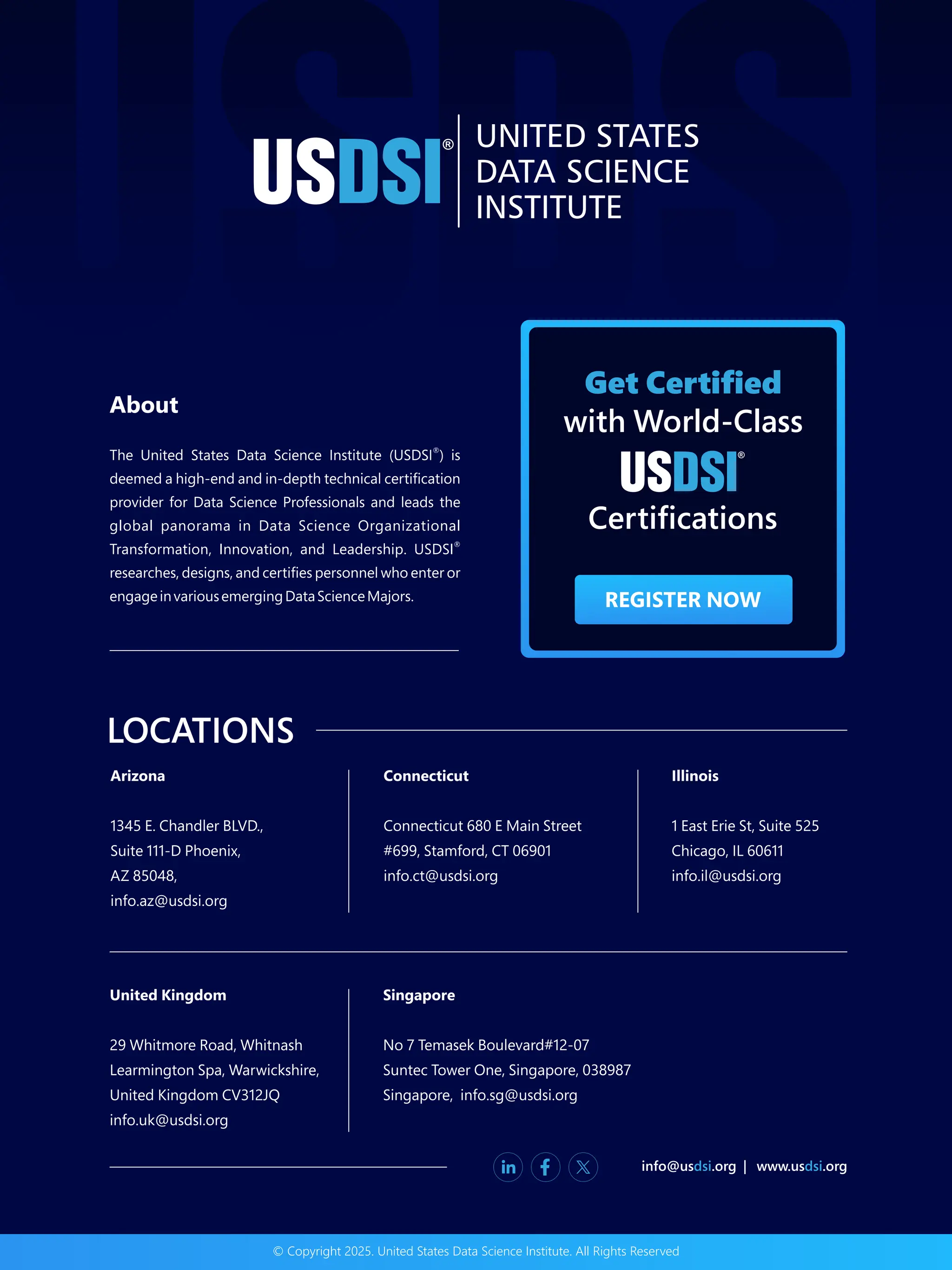 Get Certiﬁed
with World-Class
Certiﬁcations
© Copyright 2025. United States Data Science Institute. All Rights Reserved
 