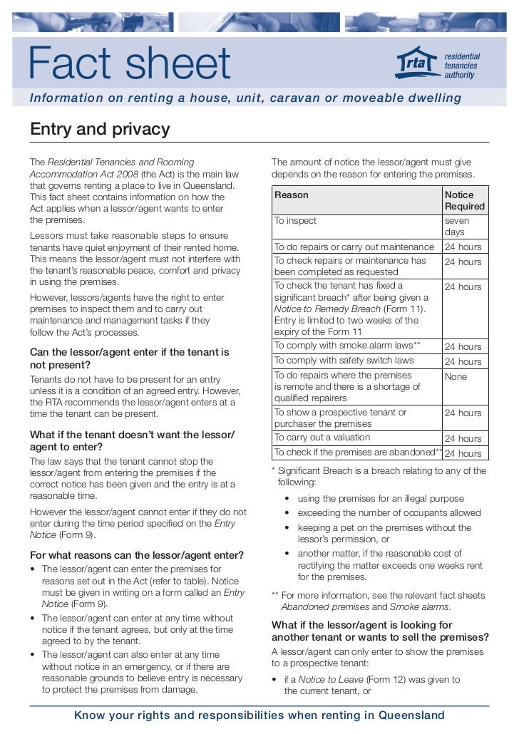 fact sheet entry privacy rta form