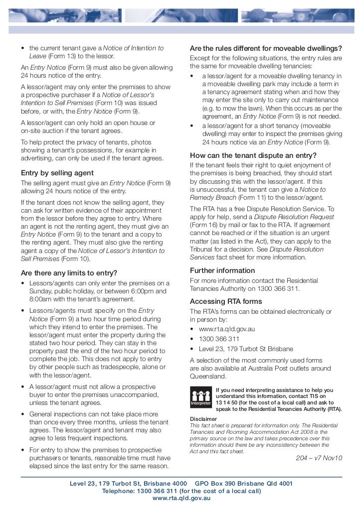 fact sheet entry privacy rta form