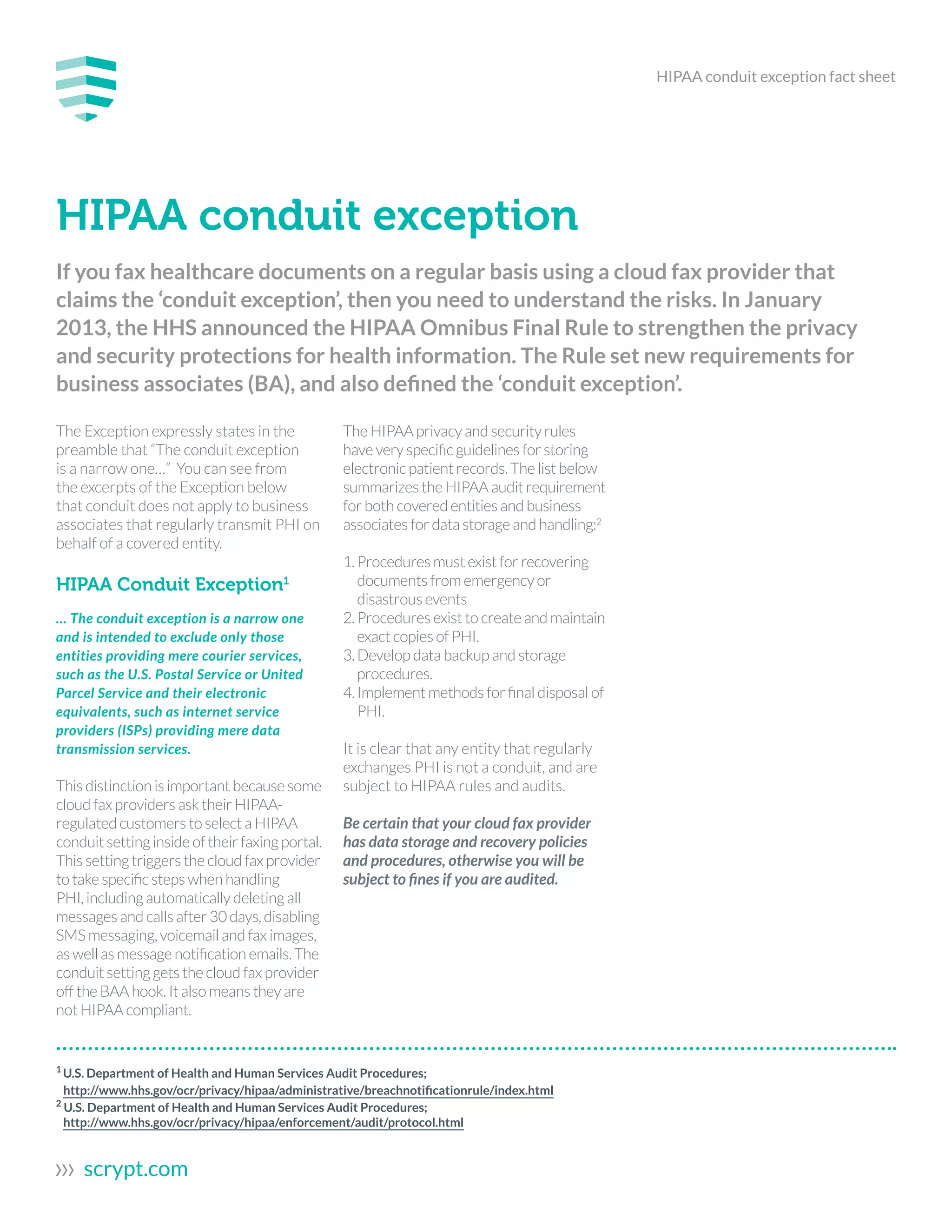HIPAA Conduit Exception The Facts PDF