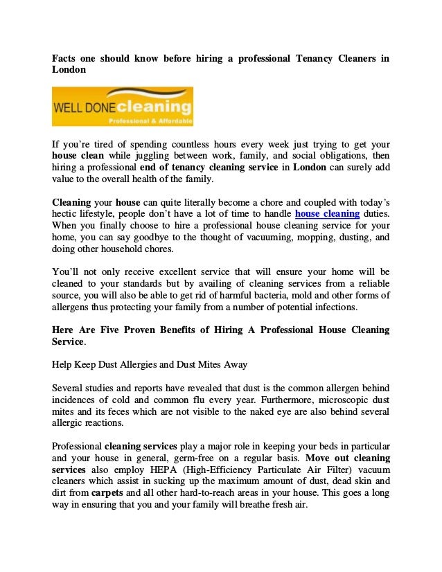 facts one should know before hiring a professional house housecleaning duties