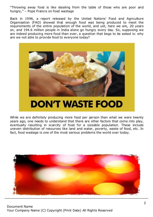 essay on food wastage in india