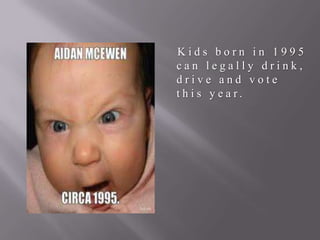 Kids born in 1995
can legally drink,
drive and vote
t h i s y e a r.

 