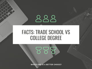 FACTS: TRADE SCHOOL VS
COLLEGE DEGREE
WHICH ONE IS A BETTER CHOICE?
 