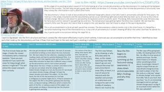 Existing Product-HeSpent40YearsAloneintheWoods,andNowScientists LoveHim|Short
FilmShowcase
(2017) At this stage of my existing product reaserch I'm firstly looking at a five-minute documentary as the documentary I'm making will be between
three to five minutes. This will help me get a good idea of what can be done in 5 minutes, how a five-minute documentary is structured, how
they convey the information in such a short time frame.
The documentary I chose to look at was produced by National Geographic about a man who lived in presumably solitude for forty years. He
lived up in the snowy mountains and the documentary serves as an interesting light look at what Billy has been up to, of course this links to
climate change. We learn a bit about his personality, his backstory and his scientific work. This being, Billy measured the snow fall every day
for forty years and he noticed it was getting less and less. The temperature was getting higher therefore less snowfall. We see how this
concerns Billy; over the years he's learnt how to adapt to the cold weather soon he'll have to adapt to the warming weather.
This is all accomplished in a brisk yet well-paced five-minutes. The documentary is able to tackle a lot in this time frame, it's helped by a
narration explaining most of the information to us. It has a bit of personality to it as well, showing off Billy's hat collect and how he spends his
day, it paints quite a nice picture setting the stage for us.
Breaking Down the Doc
Part 1 – Setting the stage
(1 min)
Part 2 – Backstory on Billy (25 secs) Part 3- What Billy
does (35 secs)
Part 4 – Why he does it
(1 min)
Part 5 – Concluding (1
min)
Part 6 – Final wordsof wisdom
(1 min)
The first minute helps set the
stage, it hooks the viewer
immediately with a rhetorical
question "Have you ever
wondered if you watch the
snow for long enough what
stories it might tell?" This will
entice the viewer and perk
their curiosity.
We now get introduced to Billy Barr, the next 25 seconds
are devoted to telling us more about the man, humanise
him. We learn about his hat collection, enjoying tea while
reading a book and how he watches Bollywood films. In a
way part 2 and 3 link together quite well as they're both
about Billy and what he does but in different ways, it mixes
up the documentary and it's nice to learn personal
things about the man, it helps us connect and relate to him
so now we care about what he's doing which is
linked climate change so in turn, by the end of it we should
care about climate change, although I'd hope the
viewer already cares about this subject. On the other
hand, the title of this documentary on YouTube
is ambiguous so anyone might click it, if they're unaware of
the subject this film is the perfect gatewayinto learning
more, caring and making a difference which is clearly the
point of the film, is making us aware of this subject and
what people are doing or discovering how the situation
is getting more worrying.
This section of the film is
telling what exactly Billy
does, basically the
purpose of the film, the
reason why Billy is being
looked at. This works
nicely just after having
learnt about Billy, we
care more as the viewer
and we're more inclined
to listen to what he has
to say.
The film now follows
up by showing us why
Billy does what he
does, as the viewer
watching most likely
doesn't go out and
measure the snow fall
every time there's
snow. Billy, at heart, is a
man of nature he
interacts with the
weather and animals
on a daily basis and
living on his own in the
middle of nowhere,
there's not much to do.
Now the film
begins to
conclude,
summing up the
factsand raising
awareness. It
slows down
and encapsulates
Billy's findings
and why they
matter.
The film caps off by goingback
to Billy, the beatingheart of the
film. He offers his final wordsof
wisdomand hope. The film
doesn'tleave us in despair,
rather somethingtothink
about. Surprisingly, itdoesn't
sing the songof how we can
stopclimate change but how
we need toadapt, in fact the
film endson a title text "adapt
to climate change" and a quote
from Billy "fall on yourbutt. Not
yourface." So, it's aninteresting
messageto end on, perhaps
climate change wasn't asbig of
an issueback in2017 whenthe
film was uploaded?
I want to dig deeper into the film's structure and how it conveys the information effectively in such a small runtime, it turns out you can accomplish a lot within that time. I identified six clear
parts that make up the documentary and how it flows from each topic to the next, each part is working in synthesis.
Link to film HERE: https://www.youtube.com/watch?v=L72G8TLtTCk
 