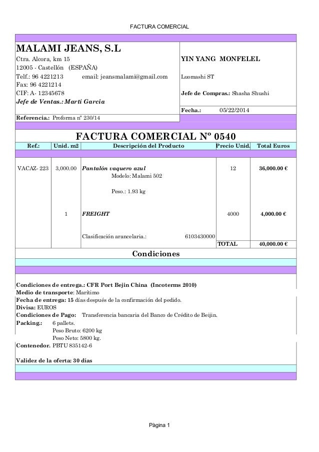 factura comercial ejemplo de factur