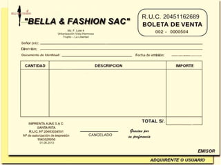 Factura y Boleta - Bella & Fashion SAC