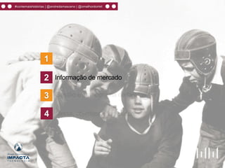 2
1 Agentes/personagens
Informação de mercado
3 Gestão e cronograma de tarefas
4 Metas, objetivos e indicadores
#contemaishistórias | @andredamasceno | @omelhordomkt
 