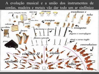 A evolução musical e a união dos instrumentos de
cordas, madeira e metais vão dar todo um ar sinfônico
 
