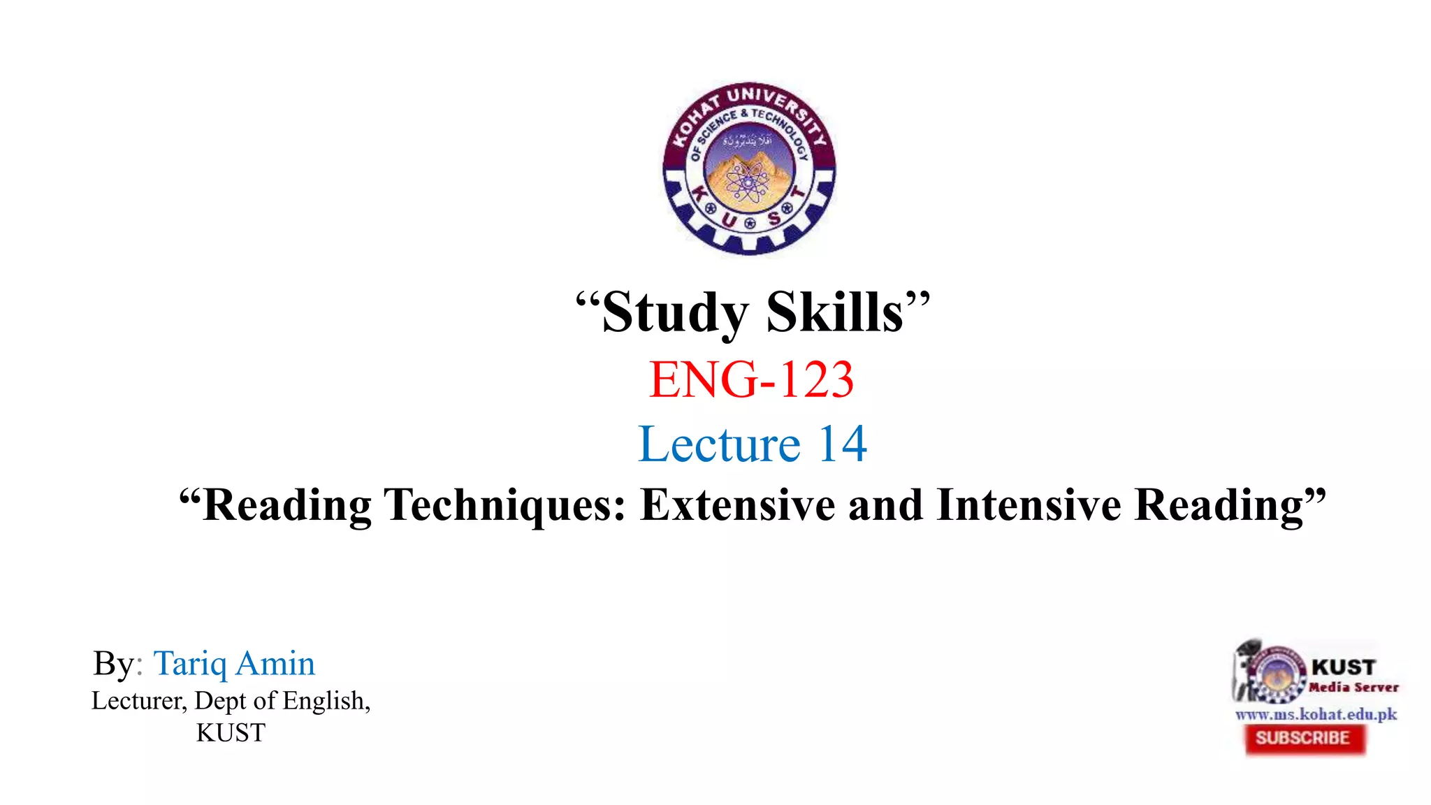 Reading Techniques, Extensive and Intensive Reading | PPTX
