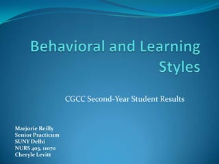 CGCC Second-Year Student Results


Marjorie Reilly
Senior Practicum
SUNY Delhi
NURS 403, 11070
Cheryle Levitt
 