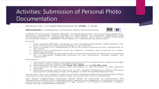 Activities: Submission of Personal Photo
Documentation
 