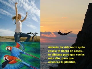 Además, la vida no te quita
cosas: te libera de cosas...
te aliviana para que vueles
más alto, para que
alcances la plenitud.
 
