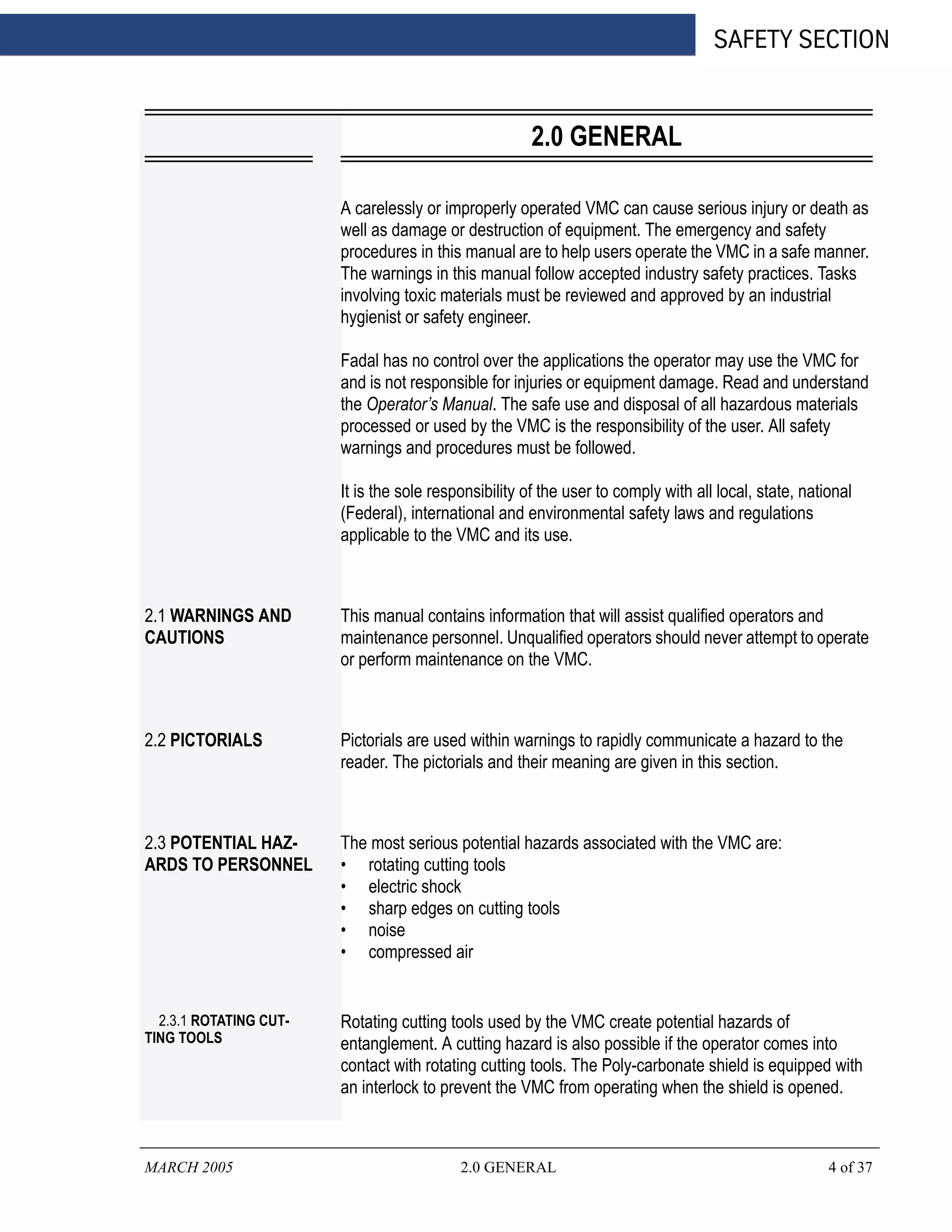 Fadal CNC Safety Section Manual | PDF