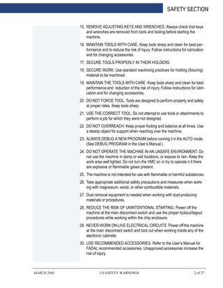 Fadal Safety Section CNC Machine Manual - ITSCNC | PDF