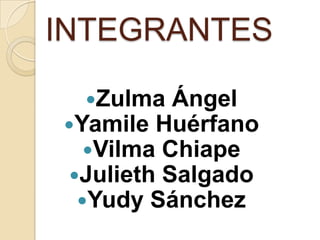 INTEGRANTES Zulma Ángel Yamile Huérfano Vilma Chiape Julieth Salgado Yudy Sánchez 