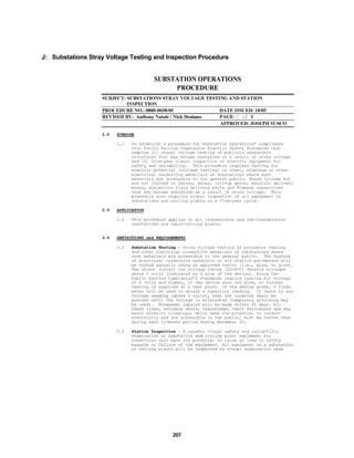 207
J: Substations Stray Voltage Testing and Inspection Procedure
 